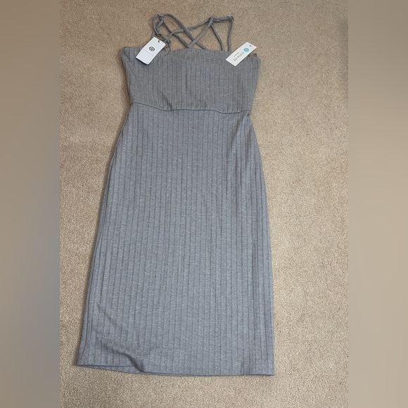 Socialite Gray Ribbed Midi Dress with Crisscross Back | Size SP | NWT - Picture 7 of 9